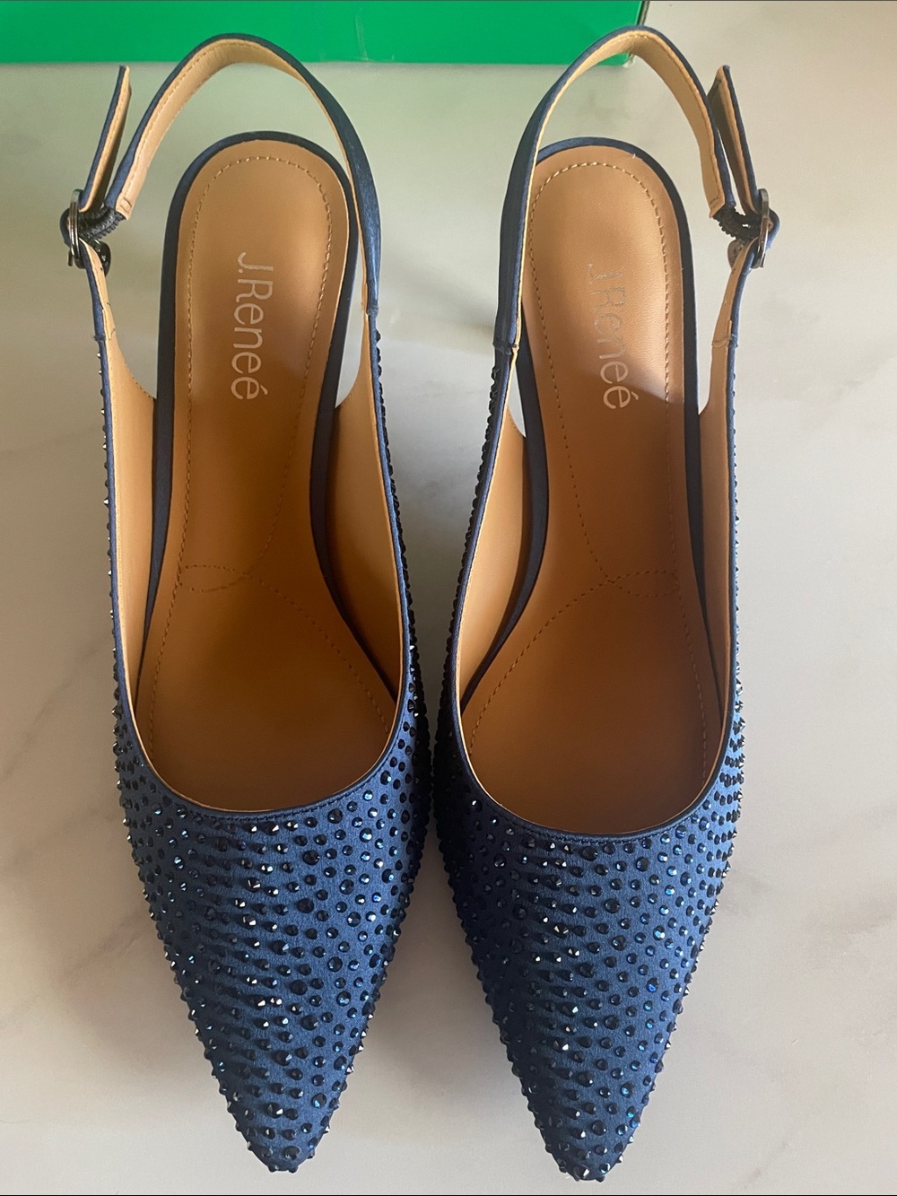 J.Renee Ferryanne Navy Satin Rhinestones Size 11